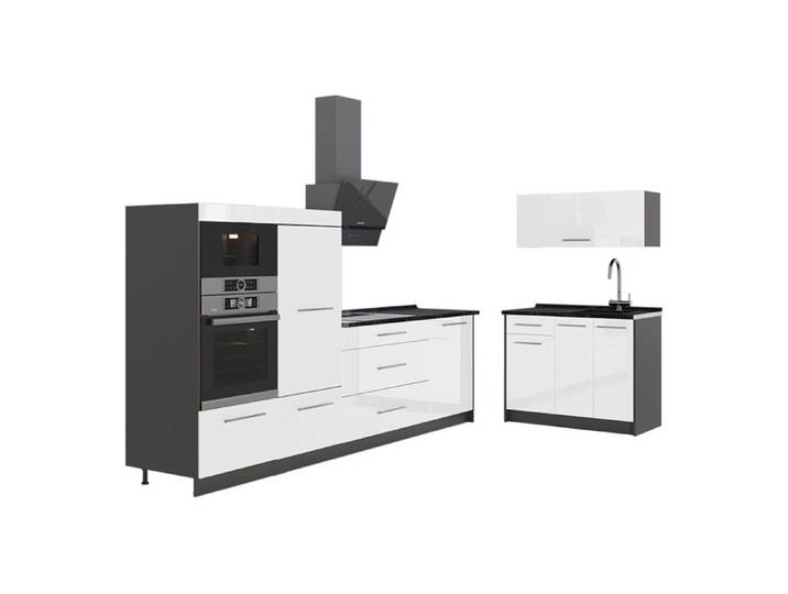Cuisine Fame-Line 380cm sans PT Blanc Haute brillance/Anthracite Vicco 64079