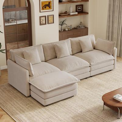 GDFStudio - Thaddeus Three-Seater Chenille Modular Sofa with Arm and Toss Pillows