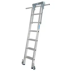 Stufen-Regalleiter, Aluminium, fahrbar, mit Schienenanlage, 6 Stufen