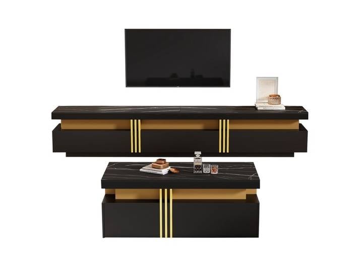 Table basse + meuble TV - combinaison murale TV noire - salon - combinaison d'armoires multifonctions