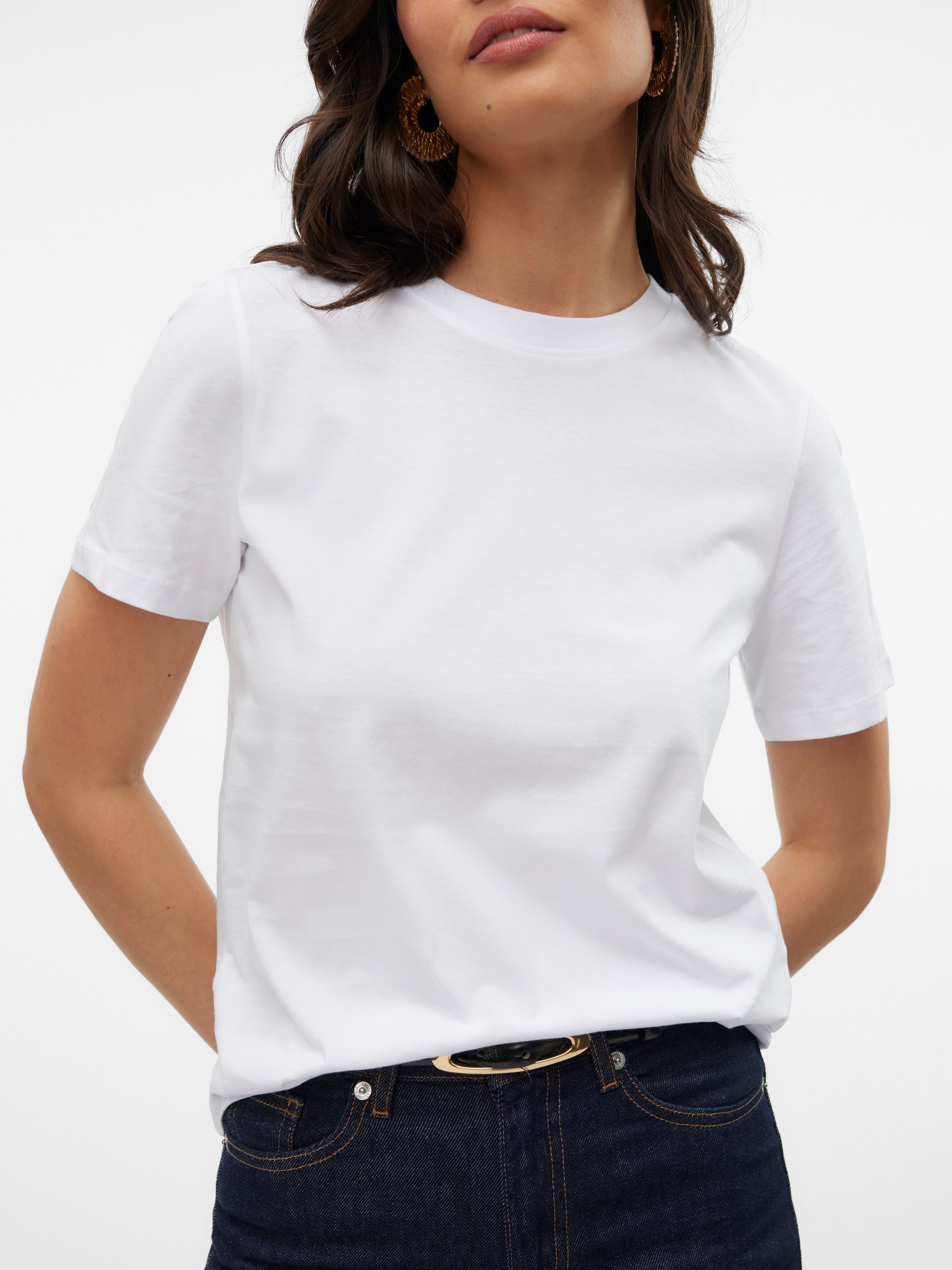 Kurzarmshirt VERO MODA "VMPAULINA SS T-SHIRT GA JRS NOOS", Damen, Gr. S, weiss (hellweiß), Jersey, Obermaterial: 100% Baumwolle, unifarben, normal, Rundhals, Shirts Kurzarmshirt, Baumwolle, regular fit hellweiß S