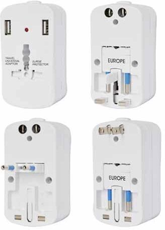 V-Tac Adattatore Singolo Universale Da Viaggio Con 2 Prese Usb Colore Bianco Spina Standard Us,Uk,Eu - Sku 8704