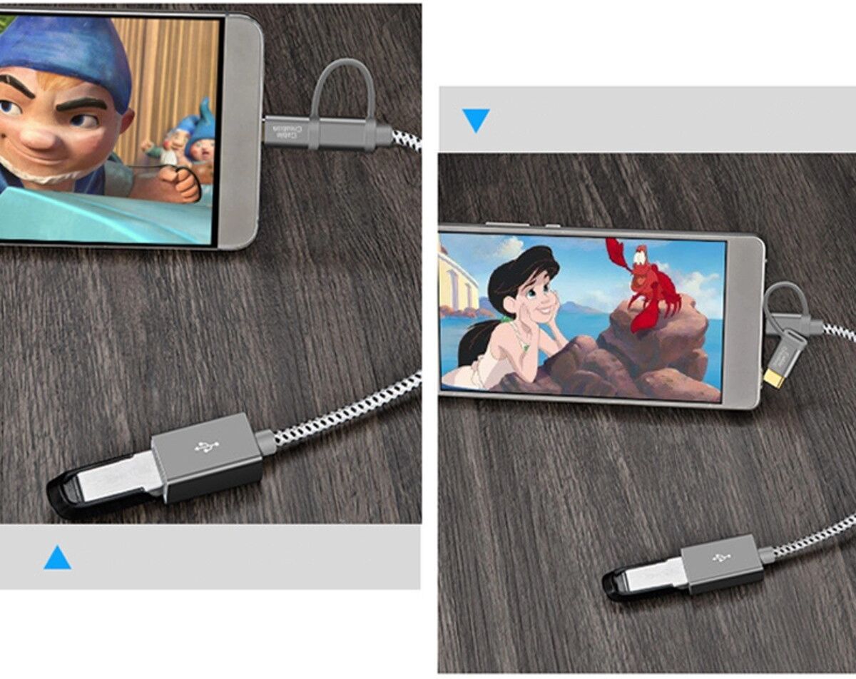INF OTG-Adapterkabel – Type-C und Micro-USB Dual-Interface, geflochtenes Aluminiumlegierungs-OTG-Kabel für Android-Telefone und Grau