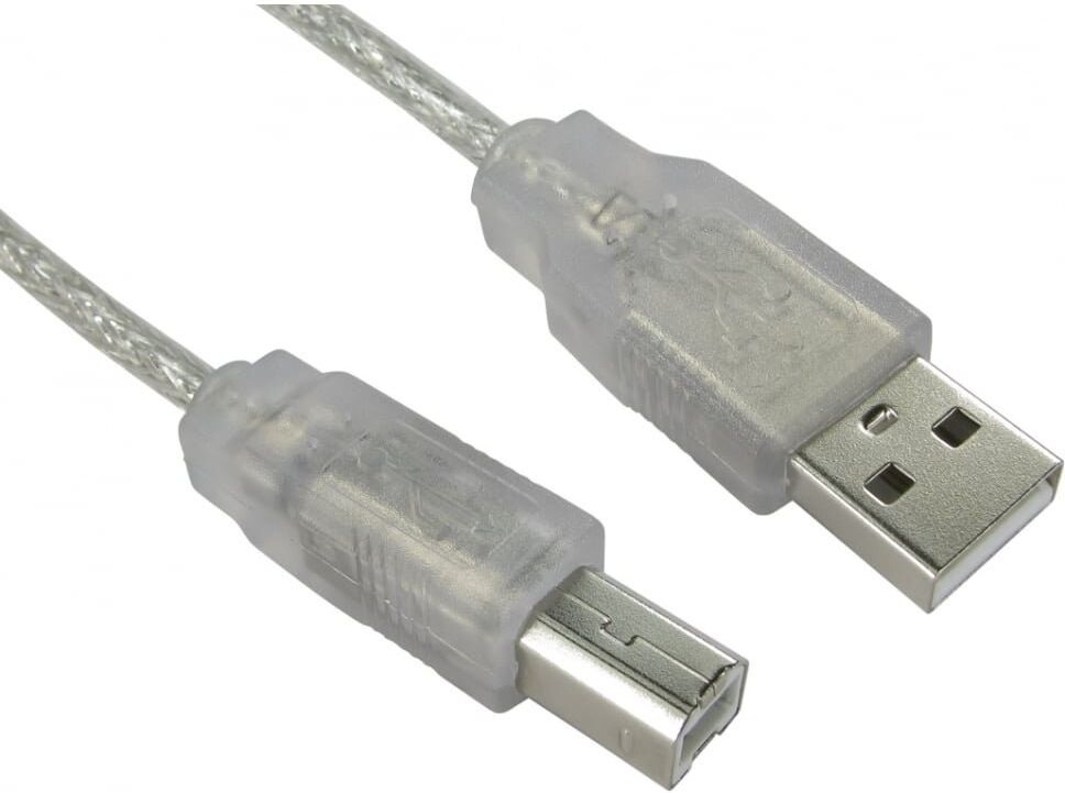 Cables Direct USB 2.0 Type A Male to Type B Male Cable 1.8m - Clear