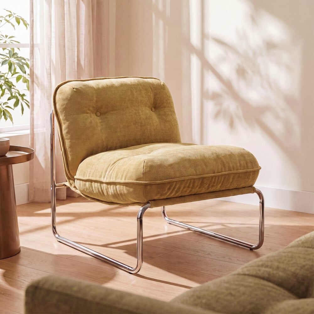 Drawer Fauteuil en tissu pieds chrome - jaune moutarde Jaune 71x75x83cm