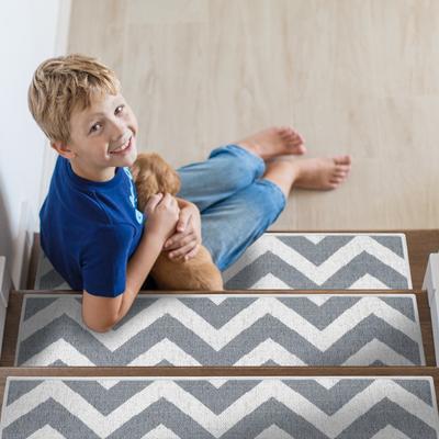 "SussexHome Traverse Design 9"" X 28"" Stair Treads - 70% Cotton Anti-Slip Carpet Strips for Stairs-with Double Adhesive Tape"