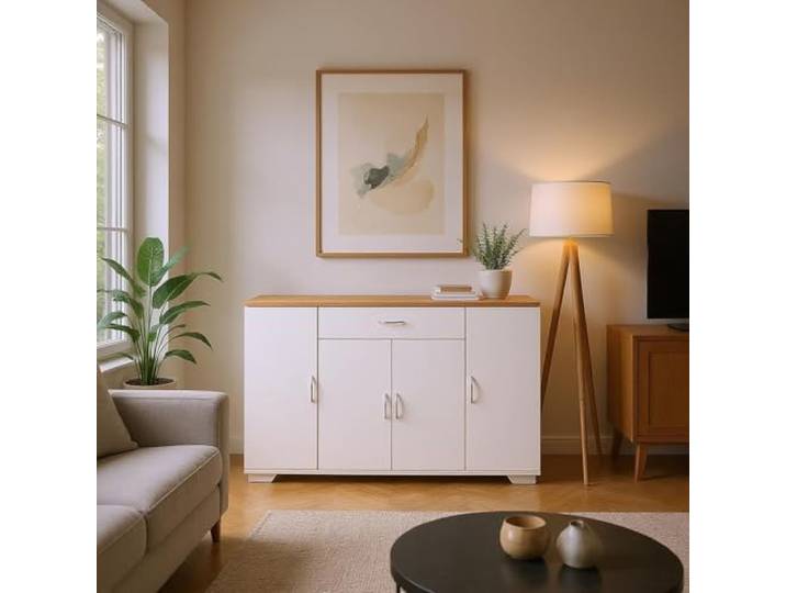 FurnitureR Weißer Konsolentisch, Moderne Design, MDF Material, Praktische Aufbewahrung, Kompakte Abmessungen, Stilvolle Ergänzung für Zuhause oder Büro