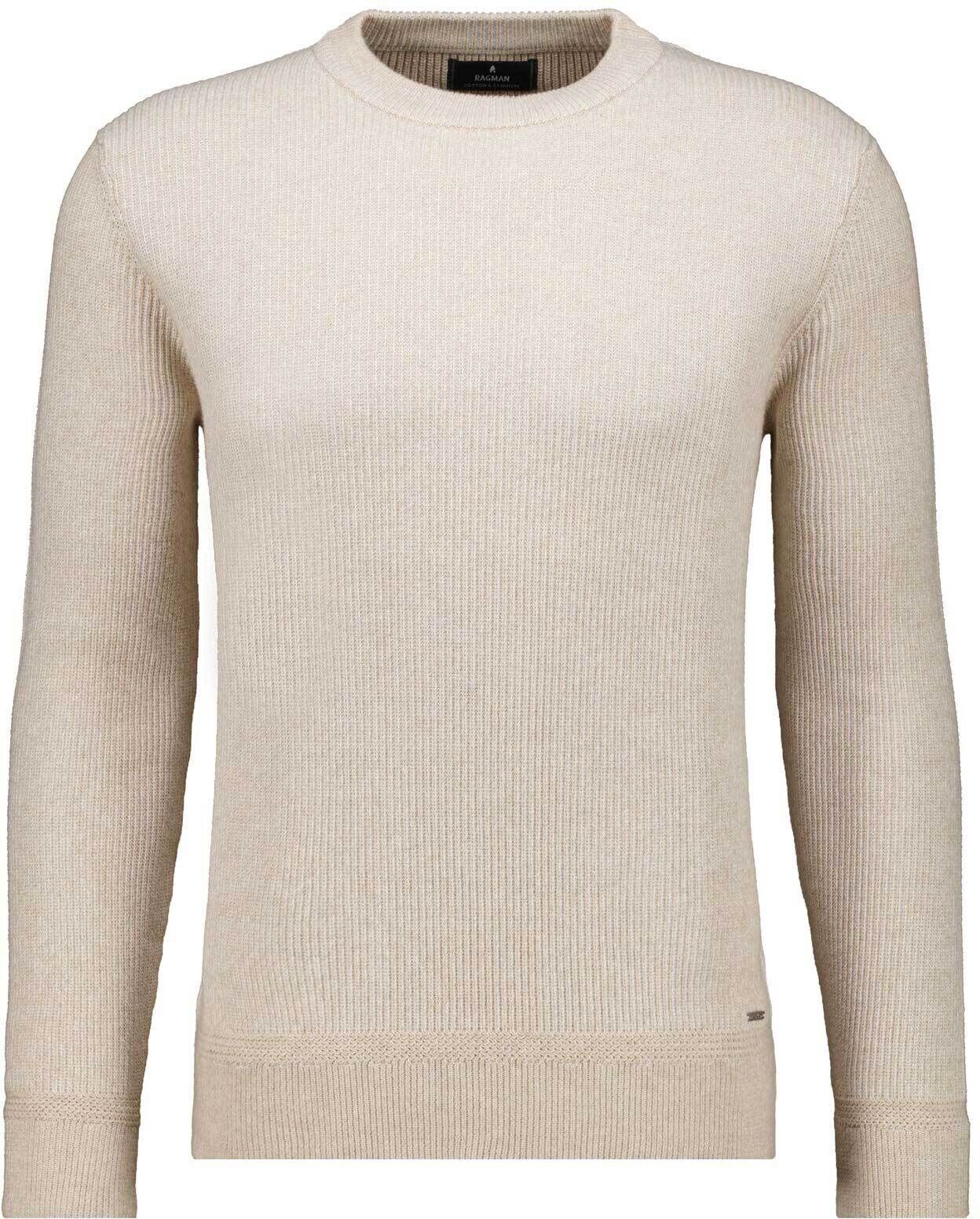 Rundhalspullover RAGMAN, Herren, Gr. 50, beige (beige, melange, 820), Strick, 95% Baumwolle 5% Kaschmir, Rundhals, Pullover Rundhalspullover beige, melange, 820 50