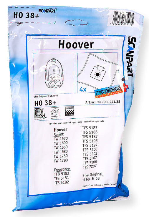Scanpart Stofzak voor Hoover H58, H63, H64, Wit, 4 stuks