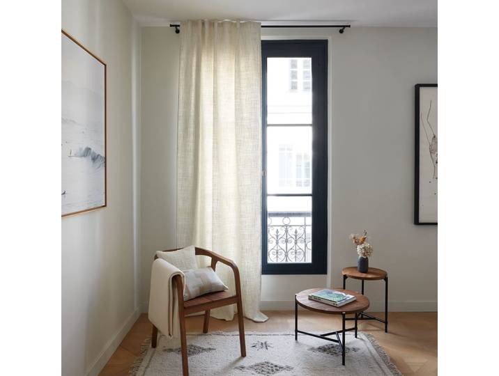 Rideau en jacquard effet tweed bouclé blanc 138x280 cm