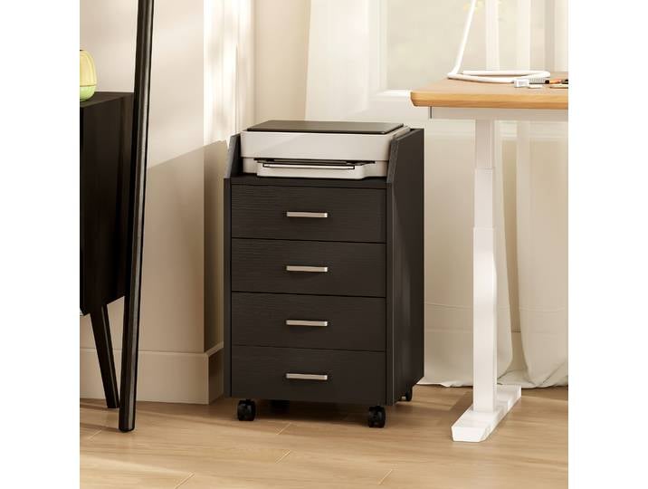 Vinsetto Caisson Bureau Bois 4 Tiroirs Roulettes Blanc
