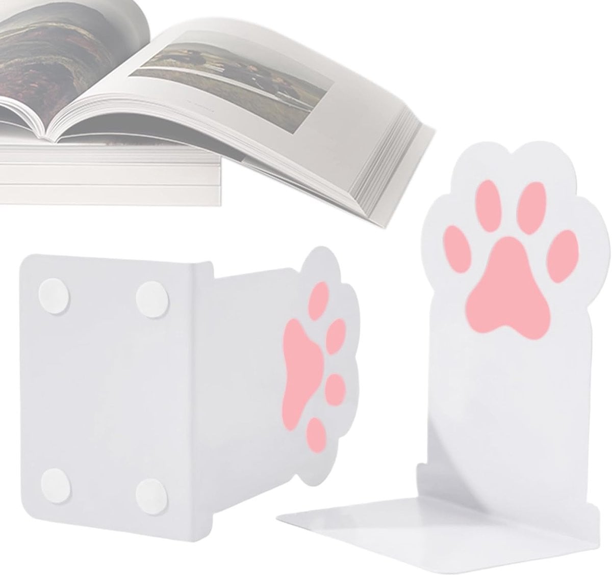 Metalen Boekensteunen Wit met Kattenpoot Design - Decoratieve Antislip Boekensteunen - 9 x 12 x 9 cm