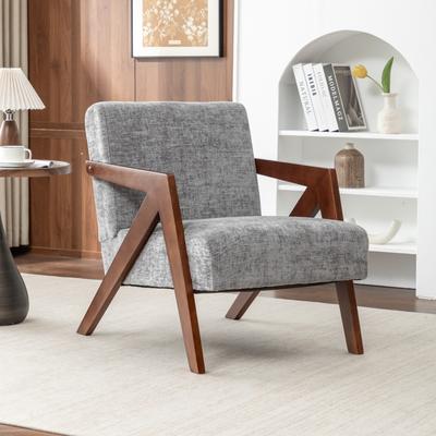 Mid-Century Modern Accent Chair with Solid Wood Frame & Soft Linen Upholstery