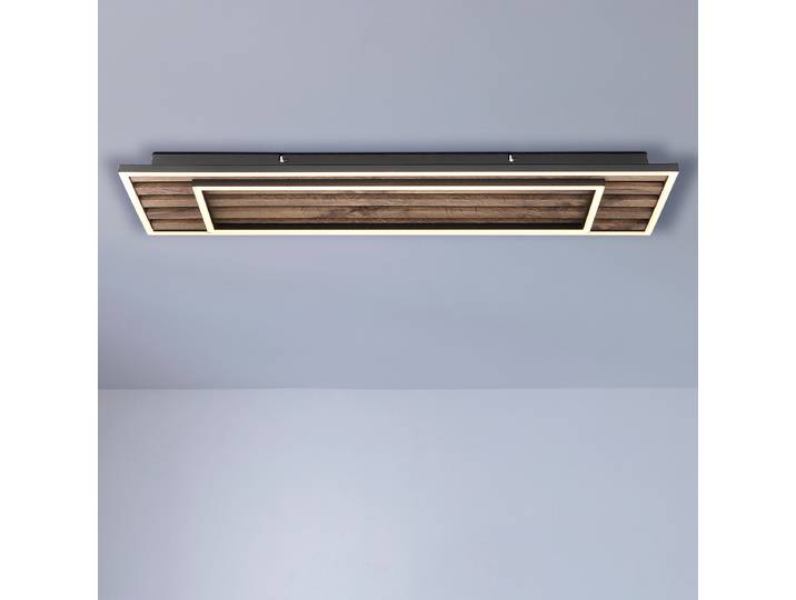 LED-Deckenleuchte Woody 20 x 6 x 80cm Schwarz/Braun Kunststoffart: Acrylglas Material: Holzwerkstoff, Metall, Kunststoff Metallart: Eisen