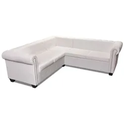 SOGO vidaXL Chesterfield-Ecksofa 5-Sitzer Kunstleder Weiß