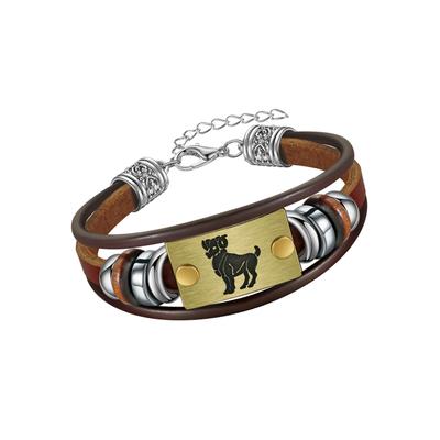 Armband FIRETTI "Schmuck Geschenk Armschmuck Armkette Edelstein Sternzeichen", bunt (edelstahlfarben, messingfarben, dunkelbraun, braun, grau, braun, grau), Armbänder, Damen, 20cm, Widder, Edelstahl Leder Messing, Edelstahl, Leder, Messing, Armband,...