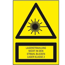 König Werbeanlagen Dreifke® Aufkleber I Warn-Kombischild Laserstrahlung Laser Klasse 2, Folie, selbstklebend, 50x70mm, 3/Bogen