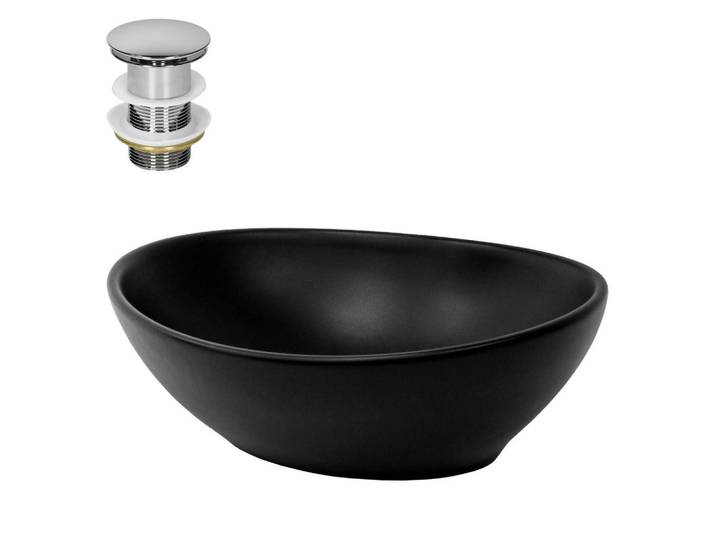LuxeBath Waschbecken, Schwarz, Keramik, 33.5x14.5x41 cm, Badezimmer, Waschbecken & Armaturen, Waschbecken