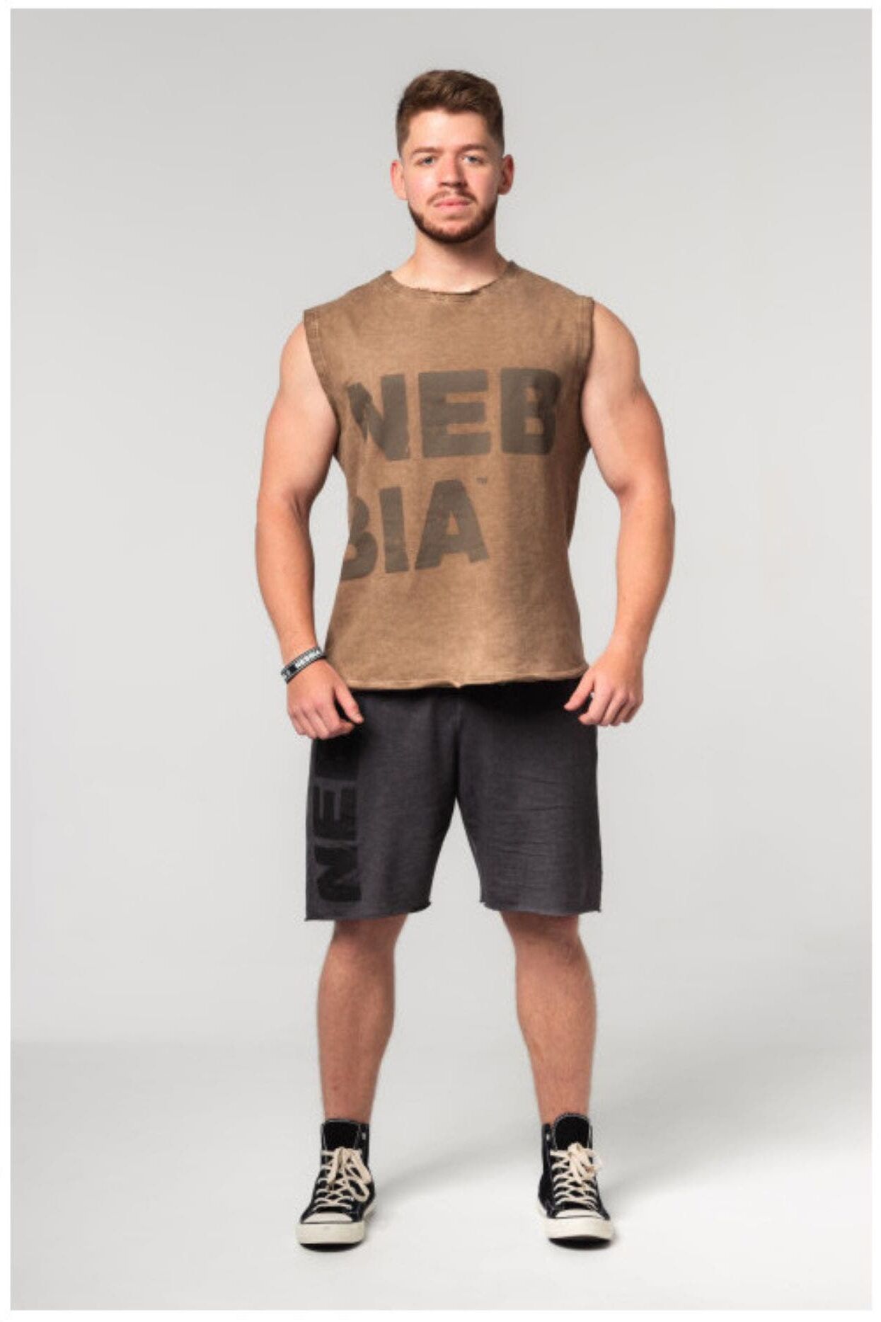 NEBBIA Washed-Off Tank Top Beastin' Man Light Brown  