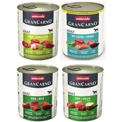 animonda Gran Carno Adult 24 x 800g Mixpaket (Rind&Kaninchen,Lachs&Spinat,Wild,Hirsch&Apfel) Hundenassfutter