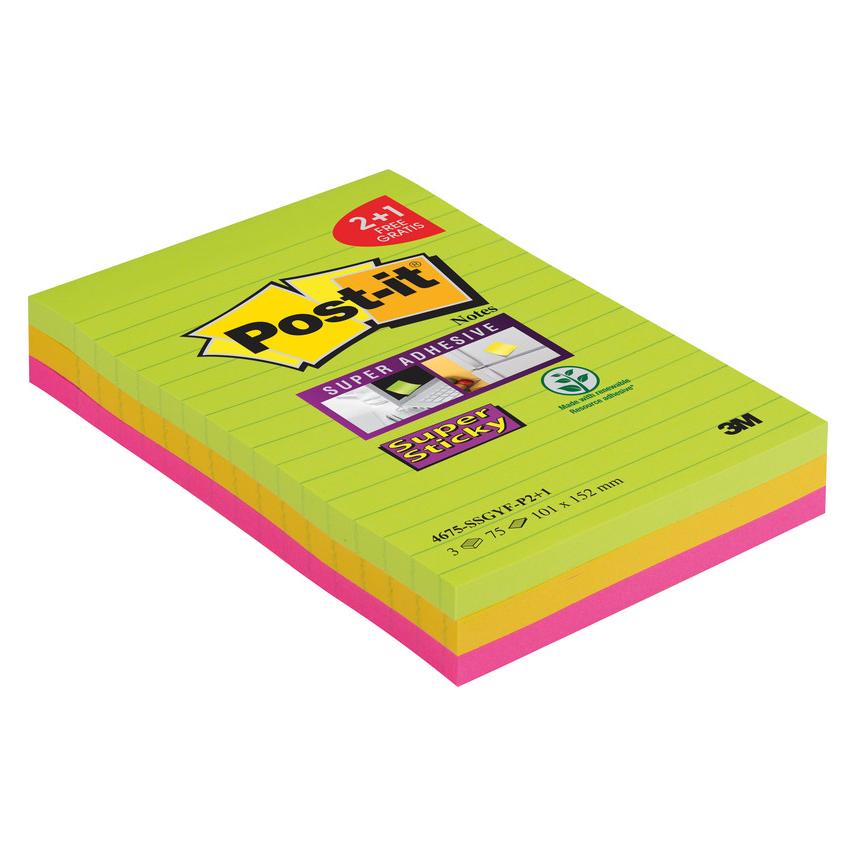 Post-it Super Sticky Notes (152 x 101 mm) (4675SSGYF)