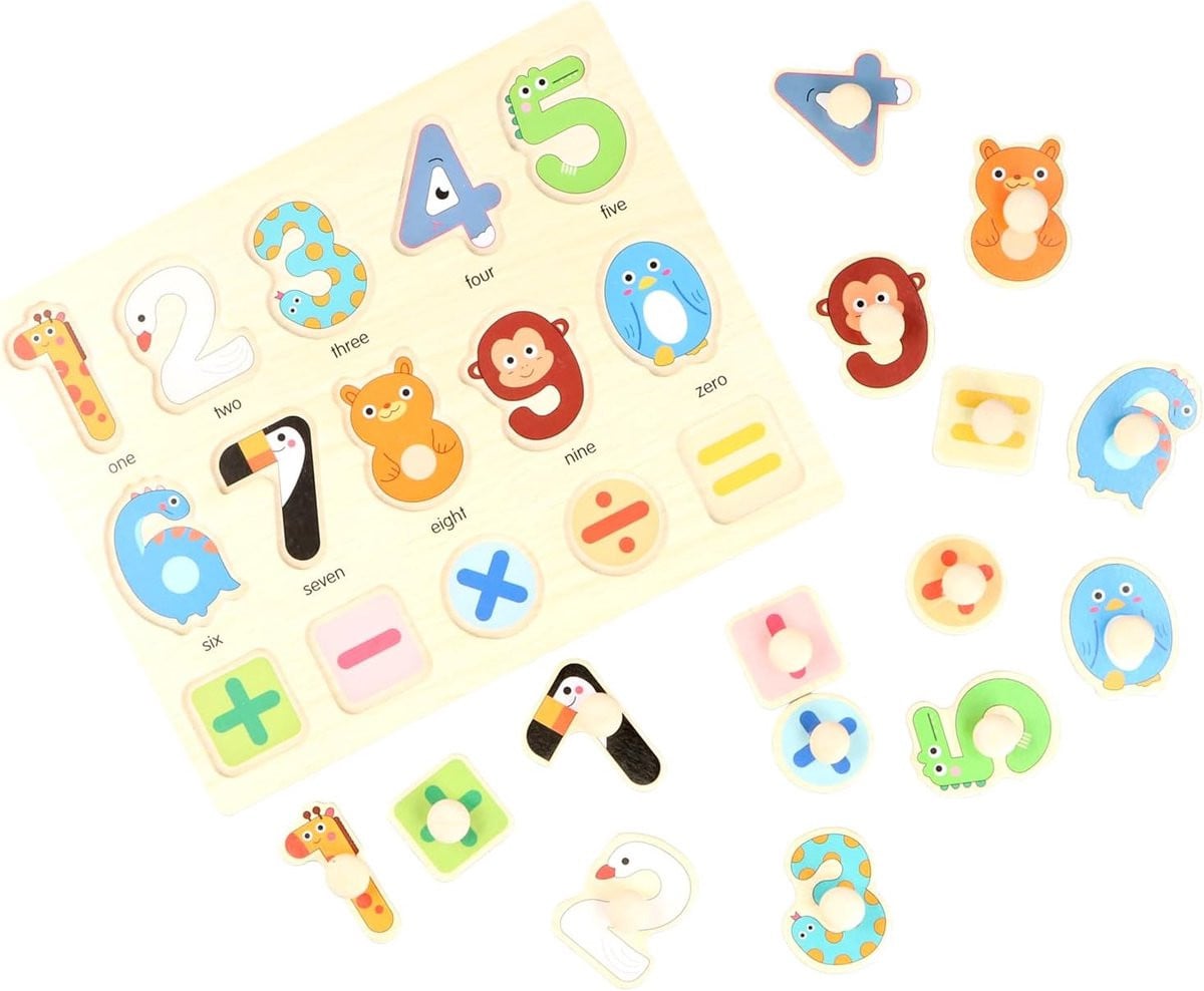 Educatieve houten Montessori puzzel met dieren en cijfers, meerkleurig