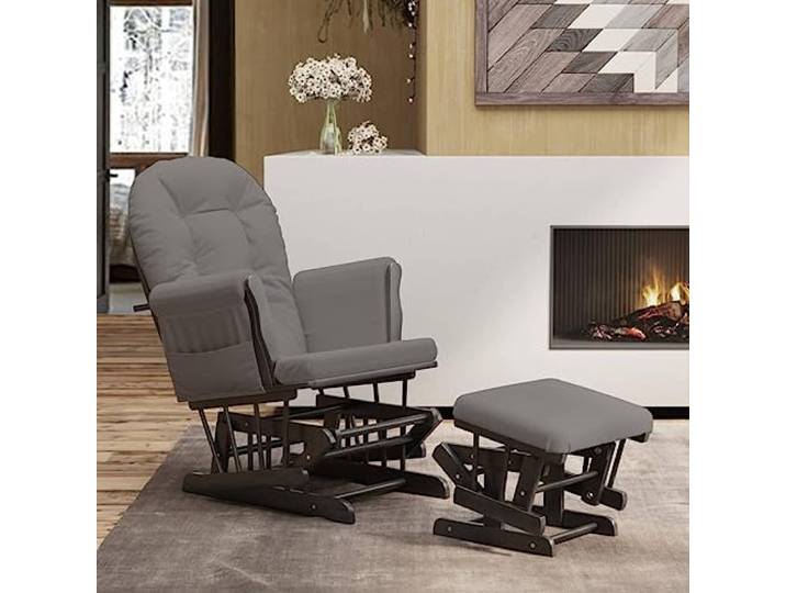 Molumvel Schaukelsessel mit Hocker Gleitend Dunkelgrau Relaxsessel mit Fußhocker für Wohnzimmer und Kinderzimmer