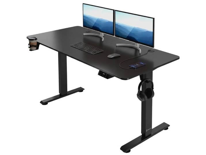 CASARIA® Bureau Assis Debout 140 Cm Noir mat Réglable En Hauteur Électrique Bureau Electrique Moderne Appartement Chambre Studio