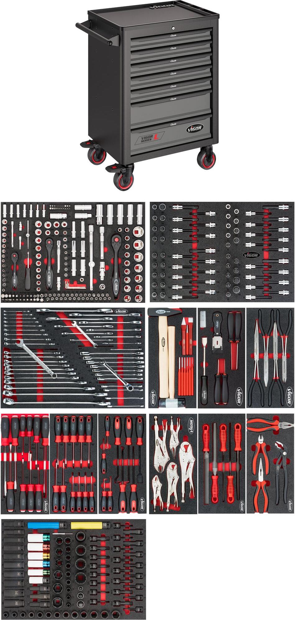 VIGOR Werkstattwagen Series L mit Sortiment V1901/442 442-teilig