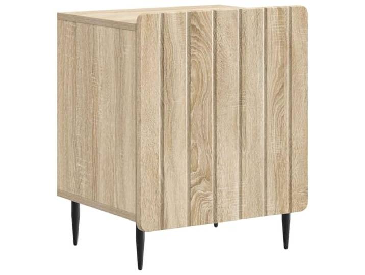 KUPTYERFG Nachttisch Sonoma-Eiche 43 x 34,5 x 52 cm Holzwerkstoff Nostalgischer Beistelltisch im Vintage-Stil für Schlafzimmer mit leiser 90 Grad Pendeltür und stabilen Metallfüßen.
