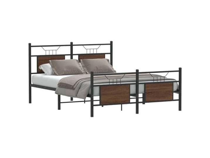 Stahlgestell mit Stauraum Schlafzimmer Kopfteil 137x190 cm Braun Bettgestell ohne Matratze Braun Eiche 137x190 cm Holzwerkstoff mit Kopfteil Stauraum Metall Lattenrost Schlafzimmer stabil