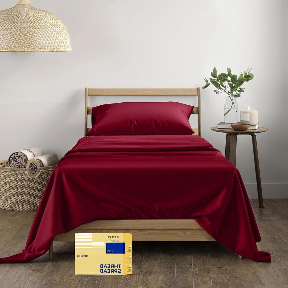 Bordeauxrood Beddengoed Set - Katoenen Lakenpakket met 600 Draad Tellen Satinet - Twin XL