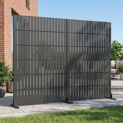 Dovelina Privacy Metal Screen Fence Panel Horizontal Stripe Pattern Set of 2