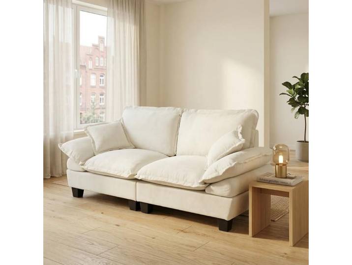 CANAPÉ - MINIMAL - Design inspiré des voiliers - 2 places - velours côtelé beige - modulaire pour petits espaces
