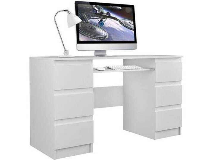 BARI - Bureau informatique - Bureau d'ordinateur - 6 Tiroirs + Support clavier coulissant - Mobilier de bureau - Blanc
