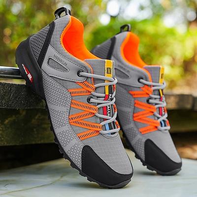 Graue und orangefarbene Herren-Sportschuhe, leichte Lauf- und Outdoor-Schuhe, ideal für Fitness, Laufen und den Alltag, bequeme und stylische Schuhe