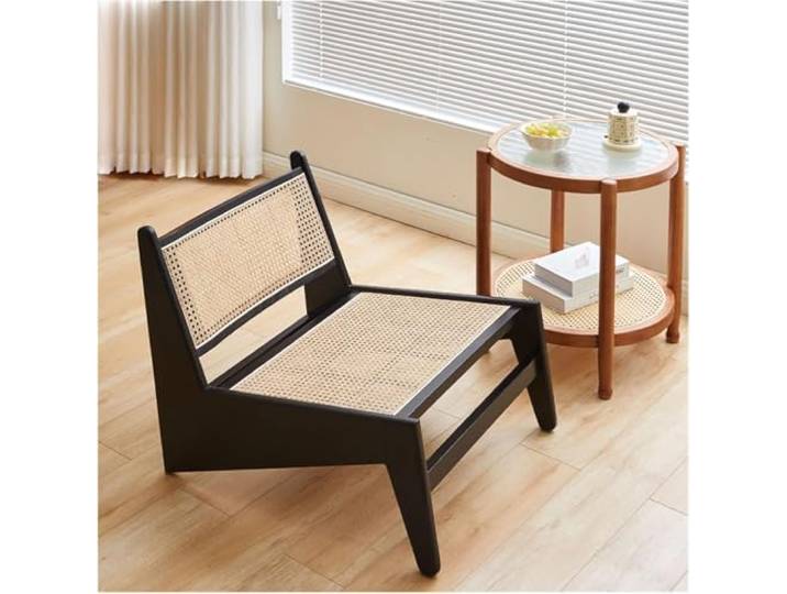 Natürlicher Rattan-loungesessel Mit Holzrahmen Und Rückenlehne, Wohnzimmersessel, Rattanstuhl Für Den Innenbereich, Stilvoller Und Bequemer Rattanstuhl Für Terrasse, Wohnzimmer, Schlafzimmer(Color:B)
