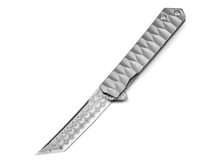 Klappmesser 5.6 Taschenmesser Geschmiedet Aus Damaszener Damaststahl & Edelstahl, Klein Outdoor Messer Survival Jagdmesser, Scharfes Einhandmesser, Multitool, Mini EDC Messer mit taschenclip, Silber
