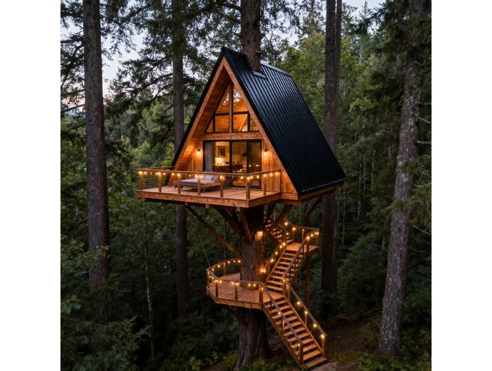 Maison préfabriquée moderne en forme de triangle, petite cabane modulaire portable, villa en bois pour la vie en plein air