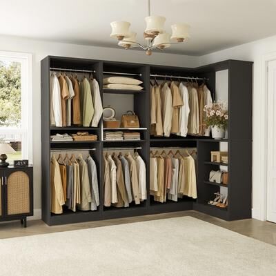 Rackcog Cimly Set of 3 Freestanding Closet System with Hanging Rods, Corner Closet Organizer with Adjustable Storage Shelves