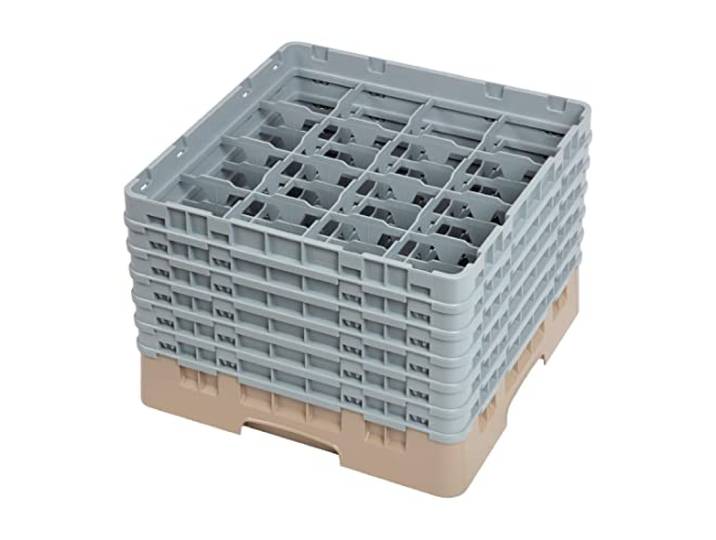 Cambro Camrack 16 Comp Glasregal mit 6 Verlängerungen, Beige