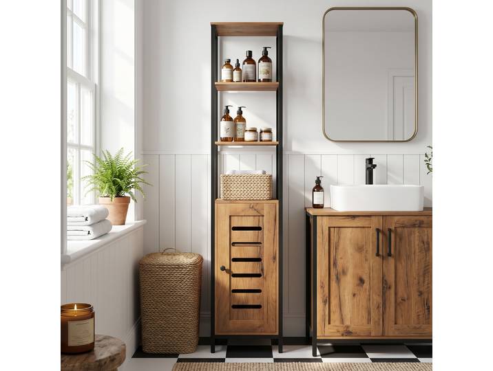 kleankin Colonne SDB Industrielle 3 Étagères Marron Rustique