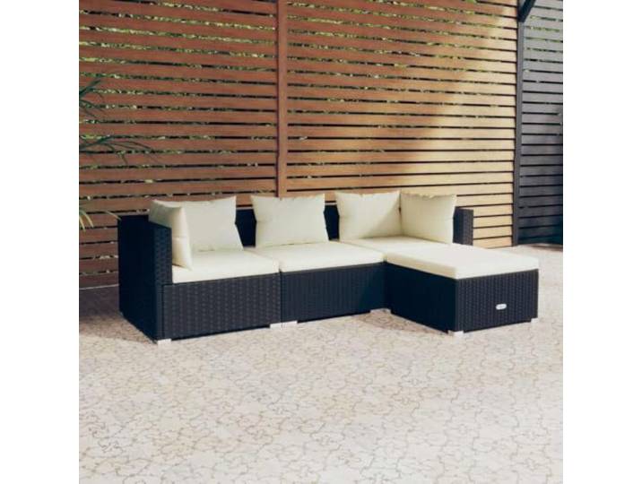 Résine tressée imperméable Modulaire Salon Canapés Acier enduit Noir Salon de jardin 4 pcs avec coussins Résine tressée Noir, Canapé modulaire d'extérieur en acier, Angle réversible avec pouf,