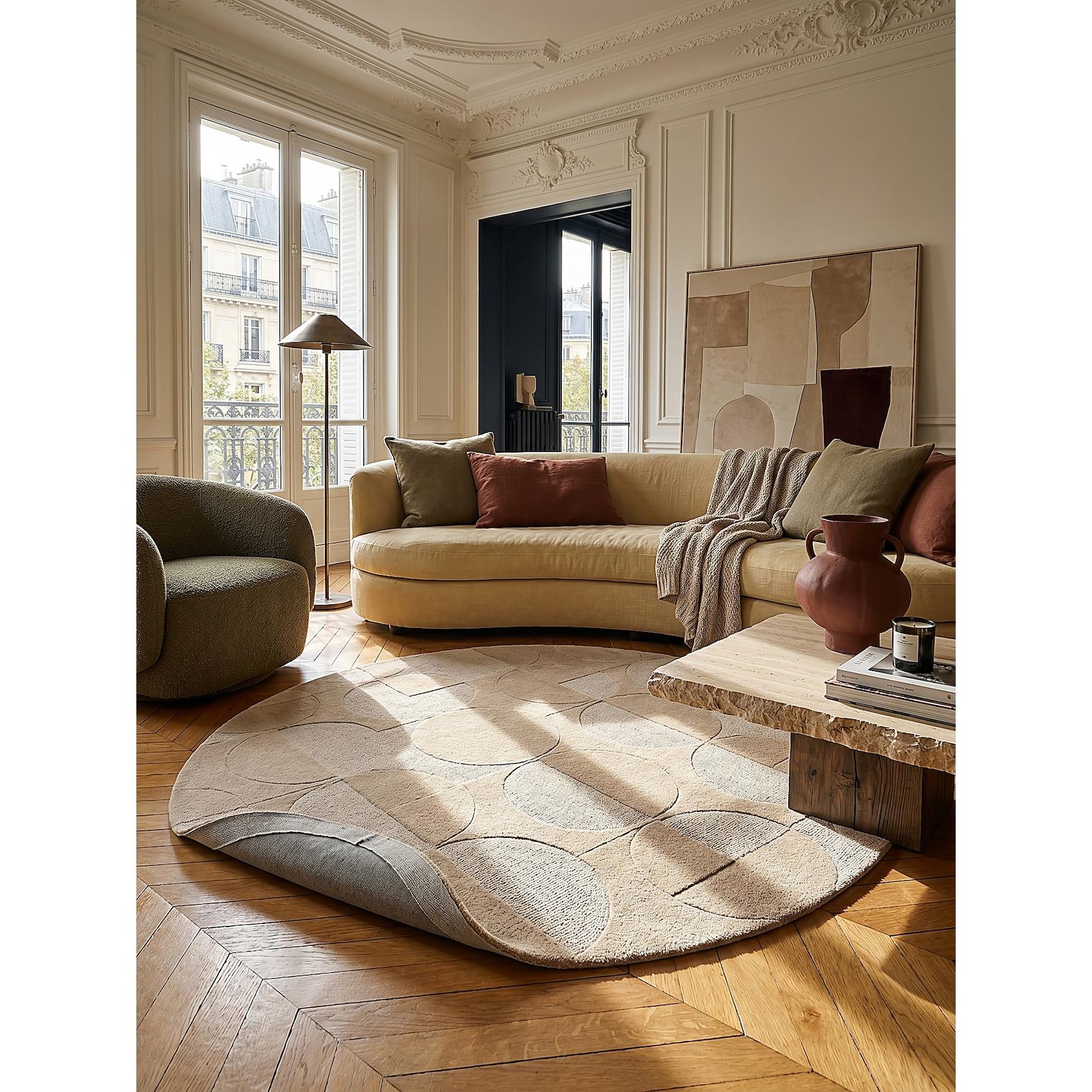 Wollteppich handgeschnitzt Natur Ø160 cm - DEBEN Kadima Design