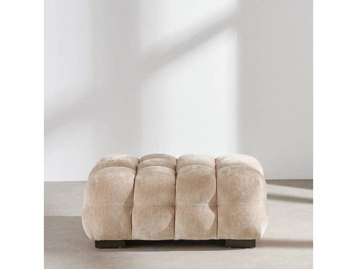 Cloud-Pouf aus beigefarbenem Latte-Samt mit Used-Look
