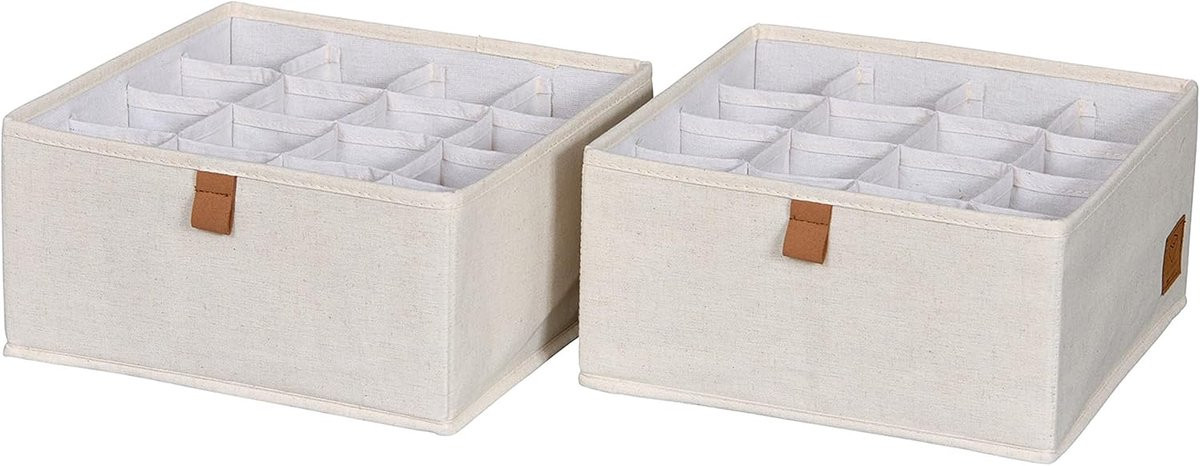 IT STORE IT Premium opbergdoos beige set van 2, linnen ladenorganizer met 16 vakken, B/D/H: 30 x 30 x 15 cm
