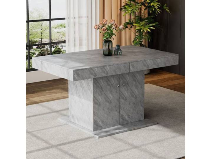 Table à manger gris laqué design extensible Télescopique automatique + rangement