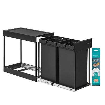 Helloshop26 - Recyclingbehälter ausziehbarer Küchenabfalleimer mit zwei 15-Liter-Eimern leichtgängigem Schiebemechanismus 12_0007265