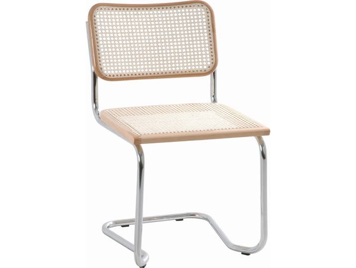 P & B Schwingstuhl Wiener Geflecht, Naturfarben, Chromfarben, Beige, Holz, Metall, Binse, massiv, Rundrohr, 46x82x48 cm, Esszimmer, Stühle, Schwingstühle