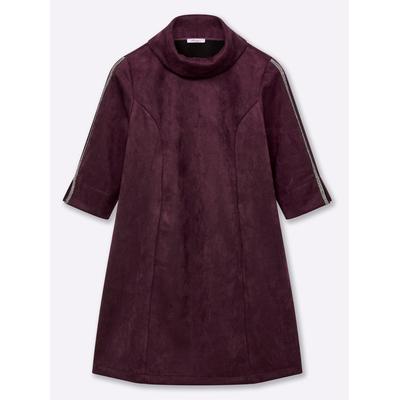 A-Linien-Kleid SHEEGO "Velours-Kleid", Damen, Gr. 50, Normalgrößen, lila (burgund), 90% Polyester, 10% Elasthan, unifarben, kurz, Kleider